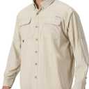 NAVISKIN Men's Sun Protection Fishing Shirts UPF 50+ Long Sleeve Sun Shirts for Men PFG Hiking Travel Camping (Large, Khaki)
