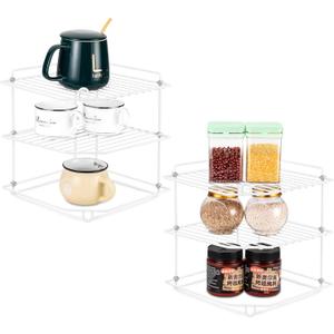 Kitchen Cupboard Organiser [2 Pack], 3 Tier White Corner Plate Rack for Kitchen Cupboard Storage - Cupboard Storage Shelf Organiser