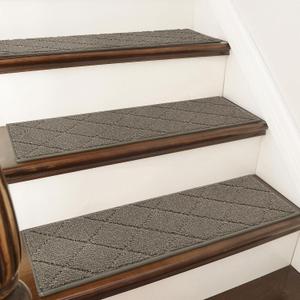 COSY HOMEER Stair Treads for Wooden Steps 9"x28" Washable Indoor Carpet Stair Treads Non Slip Soft Polyester Stair Carpet Tread Reusable Stair Runner Rugs for Kids, Elders,Pets,Light Brown,4pcs