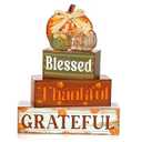 4 Pcs Fall Thanksgiving Decor for Home Thanks Pumpkin Wooden Signs with Blessed Autumn Tiered Tray Decor Give Thanks Tabletop Centerpiece Grateful Block Signs for Fall Office Kitchen Shelf