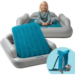 SlumberPod SlumberTot Inflatable Toddler Travel Bed - Portable Kids Air Mattress with Safety Bumpers - Perfectly Sized Ideal for Travel or Home Use - Includes Electric Pump