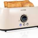 Toaster 4 Slice, KOTlAN Retro Long Slot Toasters with CountdownTimer,Stainless Steel Toaster,Bagel,Defrost,Reheat,Cancel Functions,Extra Wide Slots,6 Toast Settings,Removable Crumbs Tray,White