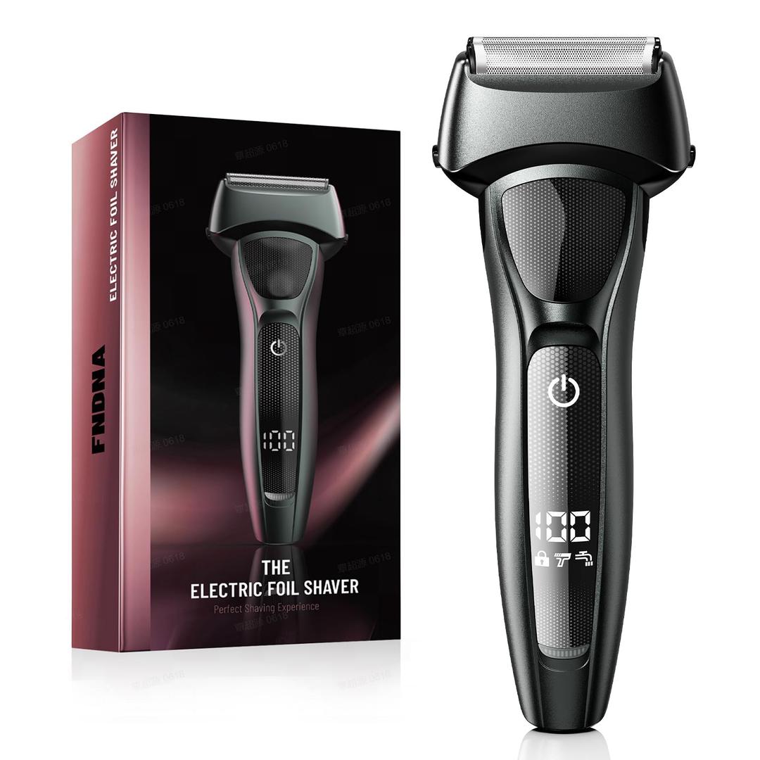FNDNA Rechargeable Electric Razor for Men: Floating Foil Shavers with LED Display - Waterproof Wet Dry - 30° Precision Blades, Travel Lock