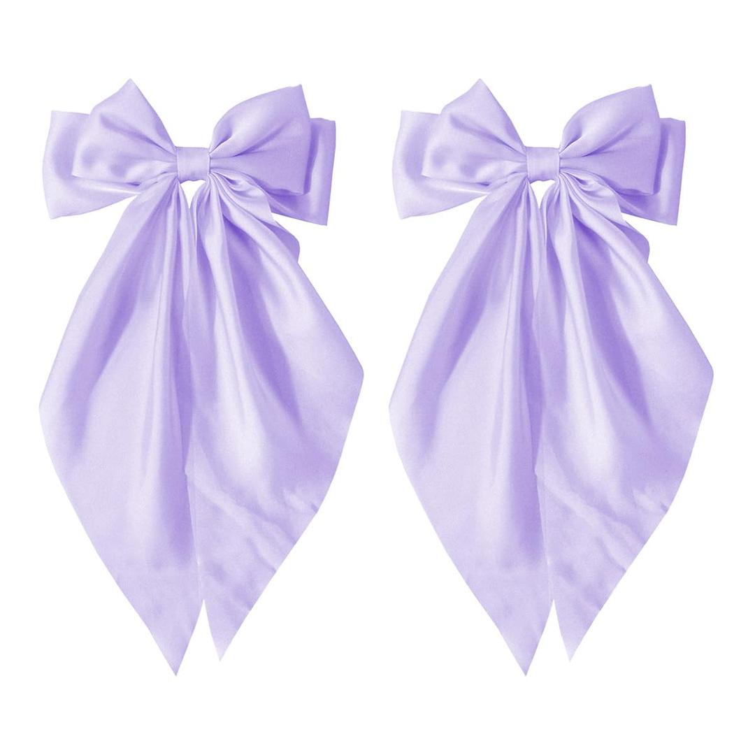 2Pcs Silky Satin Hair Accessories: Long Tail Purple Ribbon Clips and Coquette Bows for Women