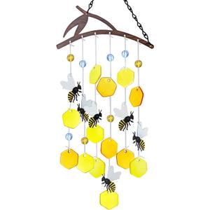 X-PREK 23" Bees Wind Chimes for Outside, Unique Stained Glass Wind Chimes Garden Decor, Windchimes Outdoors Suncatcher Gift for Women, Mom, Grandma, Unisex