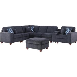 Ball & Cast 127" L-Shaped Sectional Couch with Movable Ottoman&6 Throw Pillow,7 Seat Chenille Upholstered Sofa W/2 Cup Holder,USB Port&Hidden Storage Box,DIY Combination,for Livingroom,Apartment