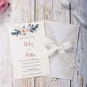 5.12x7.28 Inch 50PCS Blank White Wedding Invitations Kit Laser Cut Hollow Lace Pocket and Bowknot Quinceanera Invitation Cards with Envelopes for Wedding Birthday Invite