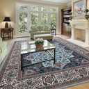 Area Rug for Living Room, 8x10Ft Machine Washable Large Blue Rugs for Dining Room, Non-Slip Vintage Carpet for Bedroom Office Dining Room Nursery Farmhouse