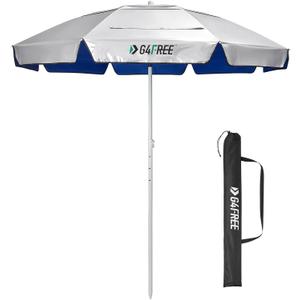 G4Free Heavy Duty Beach Umbrella for Sand, UPF 50+ UV Protection Sun Shelter Double Canopy with Air Vent and Push Button Tilt, 6.5 ft Portable Parasols with Carry Bag for Outdoor Patio Pool (Blue)