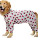 Cotton Medium Large Dog Onesie Surgery Recovery Suit for Medium Large Bodysuit Dogs Pajamas Pjs,Full Covered Dog Recovery Suit After Surgery,Long Sleeved with Zipper On Back (28(Chest26.77'',Back Length17.72''), Pink Strawberry)