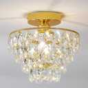 CM MZY Modern Gold Crystal Chandeliers, Mini Flush Mount Ceiling Light Fixture, Close to Ceiling Lamp Fixture for Hallway Bedroom Bathroom Closet Kitchen Foyer