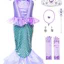 JerrisApparel Girls Princess Mermaid Costume Cosplay Party Dress (5, Purple With Accessories)