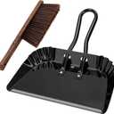 17In Extra Large Dust pan and Brush Set,Commercial Heavy-Duty Dust Pans and Wood Broom,Clip on Dust Pan Metal Edge Flat Against Floor for Patio/Pet/Car/Outdoor-Rubber Coated Easy to Grasp Handle