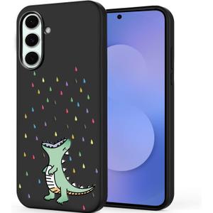 Unov Case Designed for Galaxy S25 FE, Black Phone Case with [Anti-Slip Embossed Pattern], Shockproof Slim Protective [Anti-Scratch TPU] Back Cover, Rainbow Dinosaur
