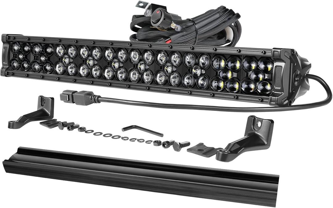 OFFROADTOWN 20'' 350W LED Light Bar with Wiring Harness and Black Cover Off Road Driving Light IP68 Waterproof LED Work Light Bar Fog Lights for Truck ATV UTV SUV Vehicle (20inch)
