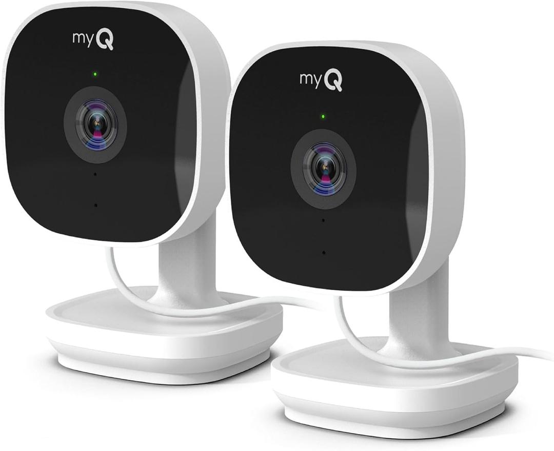 Chamberlain myQ Smart Indoor Security Camera  1080p HD Video, Night Vision, Motion Detection, Wi-Fi, Two-Way Audio, Smartphone Control, 2 Pack