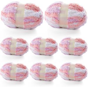 8 Pcs Chunky Yarn for Hand Knitting - Chunky Chenille Yarn for Crocheting - Fluffy Yarn for Crochet - Jumbo Yarn for Hand Knitting 227 yds 61.6 oz of Super Bulky Yarn (Pink-Purple-White)