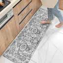Machine Washable Rug 2'6'' x 8' Vintage Design Area Rugs with Non Slip Rugs for Living Room Bedroom Carpet Stain Resistant, Home Decor Office Boho Rug, Grey