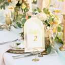 Wedding Table Numbers 1-40, 40 White Gold Cards with 40 Gold TableNumber Holders for Wedding Reception(Card and Holder)