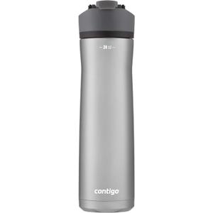 Contigo Cortland Chill 2.0 Vacuum-Insulated Stainless Steel Water Bottle, Spill-Proof Sip Technology, Interchangeable Lid, 24oz, Steel/Licorice, Perfect for Fitness Travel Everyday Use (Single Pack)