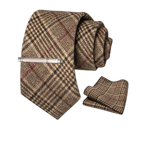 Solid Color Cotton Cashmere Necktie and Pocket Square Tie Clip Sets for Men