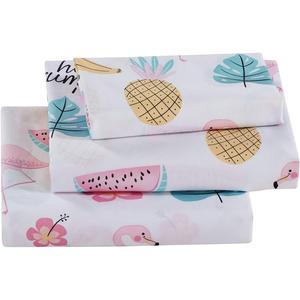 AZORE LINEN Kids Bed Sheet Set - Brushed Super Soft Easy Care Microfiber Tropical Botanical Water Paint Flamingo Pineapple Watermelon Banana Hibiscus Pattern - Hello Summer (Twin)