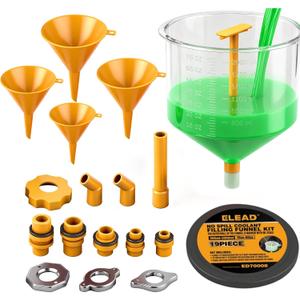 ELEAD No-Spill Coolant Funnel Kit - 19-Piece Radiator Funnel burping kit, coolant Bleeder kit, Extra Funnels and Adapters for Universal Vehicle