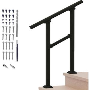 Hand Rails for Outdoor Steps, Stair Handrail & Indoor Stair Railing KitRailings for Outdoor Steps for Fence & Outdoor Steps (2 Step-Black)