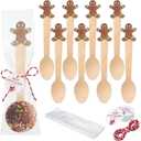 100 Set Christmas Wooden Spoons Hot Cocoa Chocolate Marshmallow Bar Stirring Spoons Chocolate with Tag Bag Rope Gift for Cake Candy Baking (Gingerbread,Delicate)