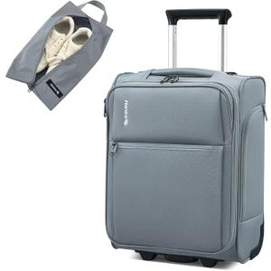 Hanke Underseat Carry On Luggage with Wheels, 17-Inch Small Suitcase Rolling Under Seat Luggage, Lightweight Personal Item Bag with 15.6" Compartment for Overnight & Short Trips, Grey