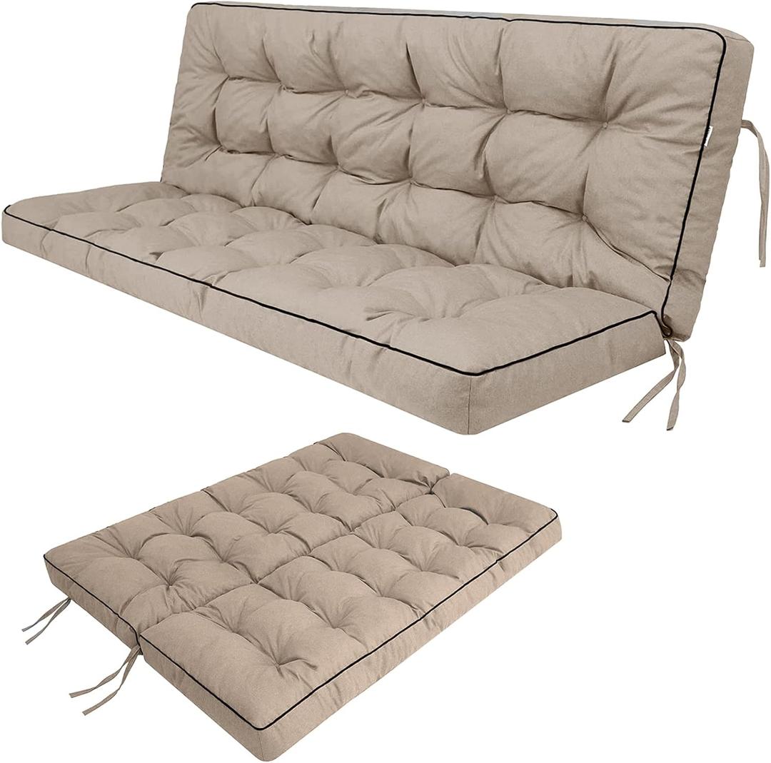 Swing Replacement Seat Cushions, 2-3 Seater Bench Cushions for Outdoor Furnitur with Backrest, Garden Recliner Seat Cushions Waterproof Sofa Pads (Khaki, 55x40in)