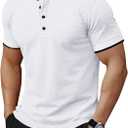 Runcati Mens Henley Shirts Short Sleeve Casual Polo Shirts Summer Business Workout Golf T- Shirts (White, L)
