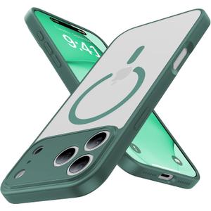 Magnetic Shockproof for iPhone 17 Pro Case,Upgraded[Camera Protection][Compatible with Magsafe][Non-Slip][Mil-Grade Protection] Slim Translucent Matte Phone Case for iPhone 17 Pro,Pine Green
