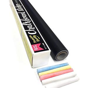 Extra Large Chalkboard Peel and Stick Paper 9 Feet roll (108 inches) + (5) Color Chalk Included
