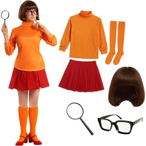 Morph Orange Women's Mystery Solving Detective Costume With Wig 70s Cartoon Character Costumes For Women Detective With Wig (X-Large)