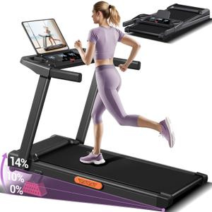 UAMY Treadmill with 14% Incline, 3-in-1 Treadmills for Home with Handle, 3.0HP Folding Treadmill, Three Touch Screen
