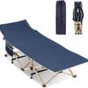 Folding Camping Cot for Sleeping, Portable Cots for Adults, Heavy Duty Cot Bed 550LBS(Max Load), Extra Wider Cots with Large Pocket for Outdoor, Office, Beach (Blue)