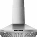 VIKIO HOME Wall Mount Range Hood 36inch, 580 CFM, Ducted/Ductless Convertible, Stainless Steel Kitchen Vent Hood with 3-Speed Fan and LED Lights