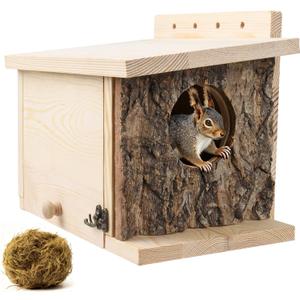 Squirrel Nesting Box - Easy Assembly Squirrel Houses for Outside Nesting, Wooden Nesting Box for Squirrels,Chipmunk,Bird and Small Animals