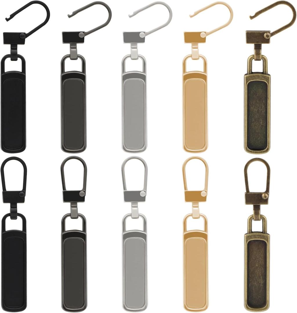 Zipper Pull Replacement for Small Holes, 10 Pieces Detachable Tiny Zipper Replacement Slider for Luggage Jackets Backpacks Boots Purse Coat Pants(Silver, Black, Gold, Gun Black)