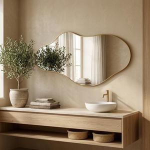 Irregular Wall Mirror 22"x40" Gold Abstract Asymmetrical Mirrors for Wall, Decorative Wavy Mirror for Entryway, Bedroom, Cloakroom, Living Room, Aluminum Alloy Frame