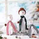 SmoothNovelty 3 Pcs Christmas Snowman Decoration Let It Snow Snowman Ghost Table Centerpiece Winter Snow Man Figurine Wooden Tabletop Decor for Xmas Home Party Favor Gift