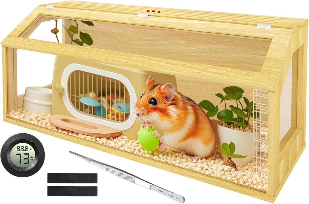 48" Large Hamster Cage, Chew proof Gerbil Cages and Habitats, Openable Top Roof Window with Silencing Pad, Wooden Guinea Pig Cage for Small Animals, Dwarf and Syrian Hamster, 48 x 20 x 20 Inches