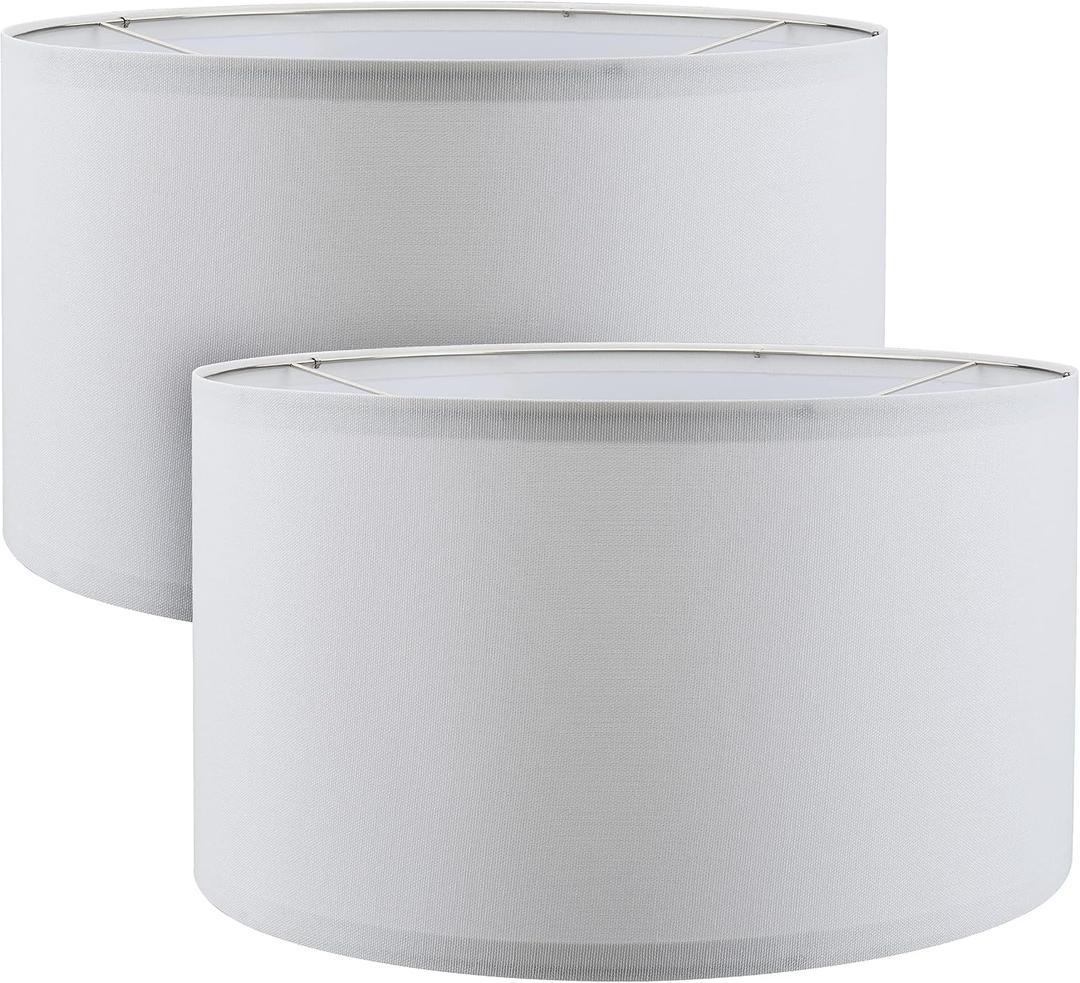 Aspen Creative 38872-2, Drum Collapsible Uno Lamp Shade, White, 16" Top x 16" Bottom x 9" Height, Set of 2, 16" Top x 16" Bottom x 9" Slant