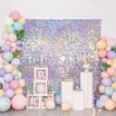 Shimmer Wall Backdrop Silver Iridescent 6FTx4FT Square Sequin Wall Panel Backdrop Decor for Wedding Anniversary Birthday Party, 24 Panels