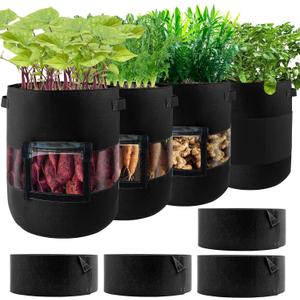 4-Pack 11 Gallon 360Visible Potato Grow Bags, Potato Pot Planter with Flap Window Shade Cloth, Potato Growing Containers, 380g Thickened Felt Garden Planting Bag for Growing Potatoes Vegetables
