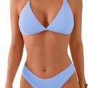 swimall Women's Triangle Bikini Set Cheeky High Cut Sexy Two Piece Swimsuit Cute Halter Bathing Suit (Blue, XL)