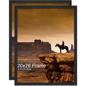 A PLUS MAX 20x26 Picture Frame Set of 2, Black Engineered Wood Frame for 20 x 26 Inch Picture Poster Photo, Light Weight 20 by 26 Frame with Wood-grain for Wall - 2 Pack/Black/20 x26