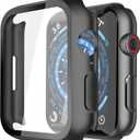 Misxi 2 Pack Hard PC Case with Tempered Glass Screen Protector Compatible with Apple Watch Series 9 (2023) Series 8 Series 7 45mm, Ultra-Thin Scratch Resistant Cover for iWatch S9/S8/S7, Black