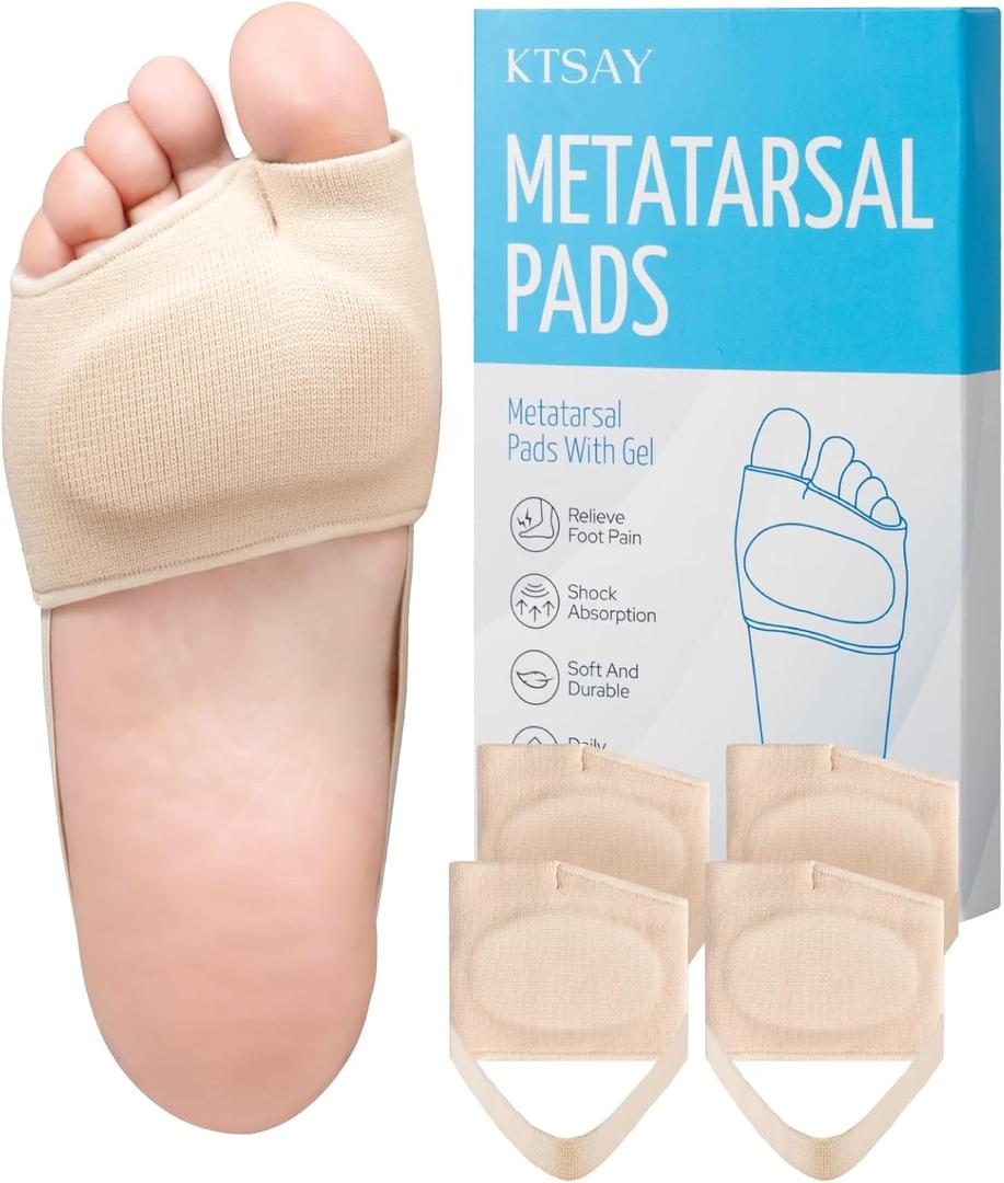 KTSAY 2 Pairs Metatarsal Pads with Gel Pad for Women and Men, Foot Pads for Ball Pain Relief, Morton's Neuroma, Metatarsalgia Support(Beige,Medium)